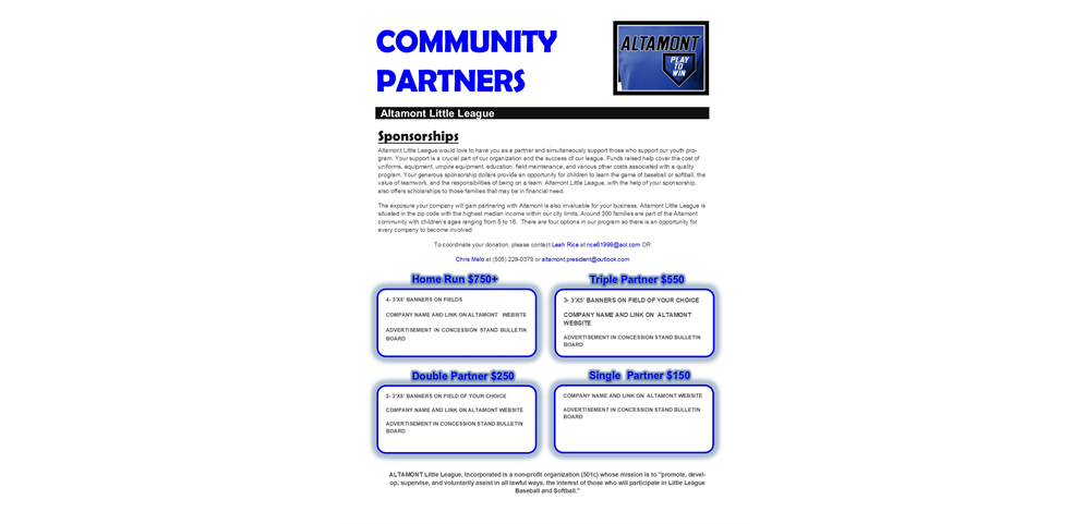 Altamont Sponsorship Information (Click for Details)