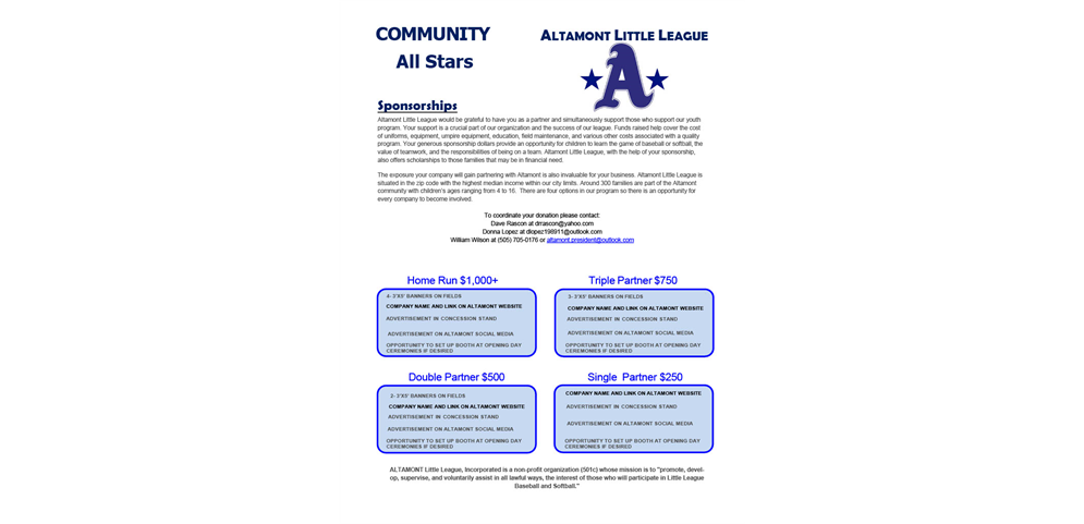 Altamont Sponsorship Information (Click for Details)